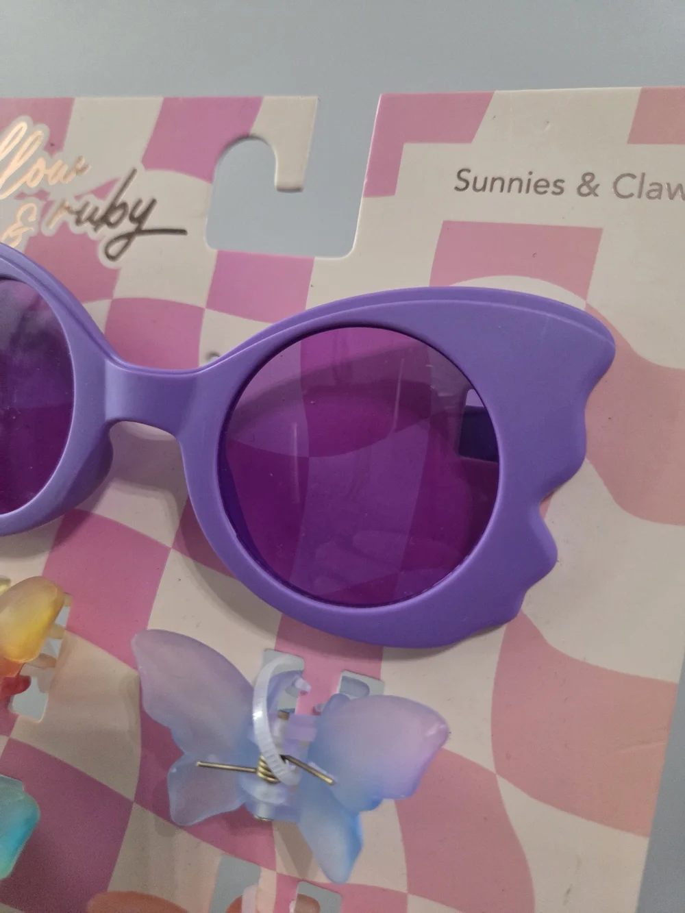 Girls Purple Sunglasses with Butterfly Claw Clips NEW